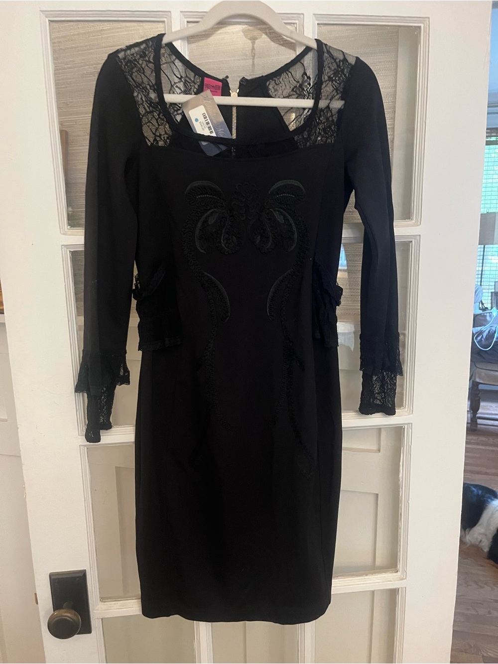 Save The Queen Black Lace-Trim Sheath Dress